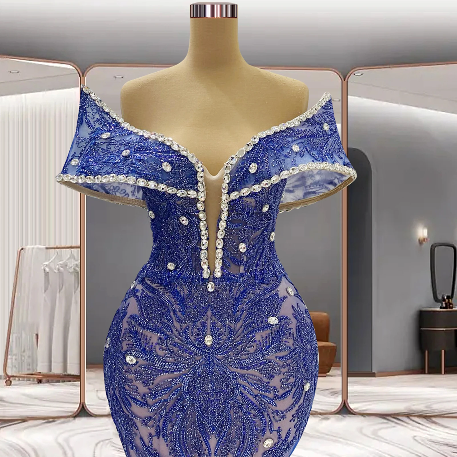 Women's Long Ball Gown With Rhinestone Trim One-Shoulder Lace Embroidery Elegant Gorgeous Party Dress