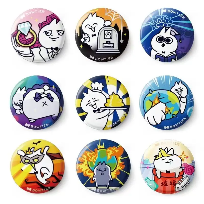 Broche de gato con pajaritas, caja ciega, accesorios magnéticos, alfileres, lindos diseños de casarse conmigo y destruye el mundo, insignia de broche divertida de dibujos animados