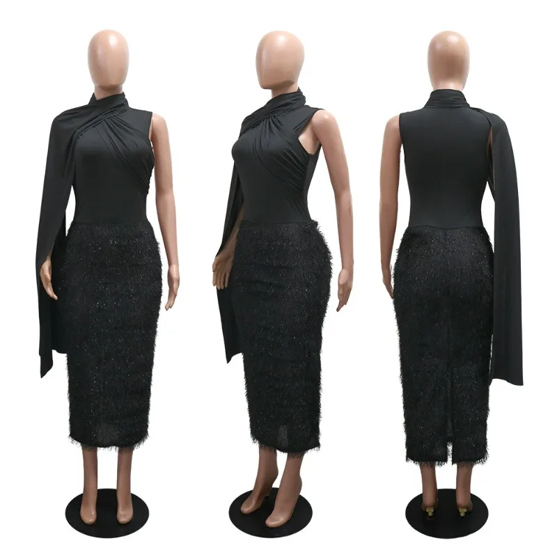 GUWU المرأة واحدة قصيرة الأكمام قطع مكدسة ريشة Bodycon ماكسي فستان طويل 2025 مساء عطلة مثير فساتين الحفلات Vestidos