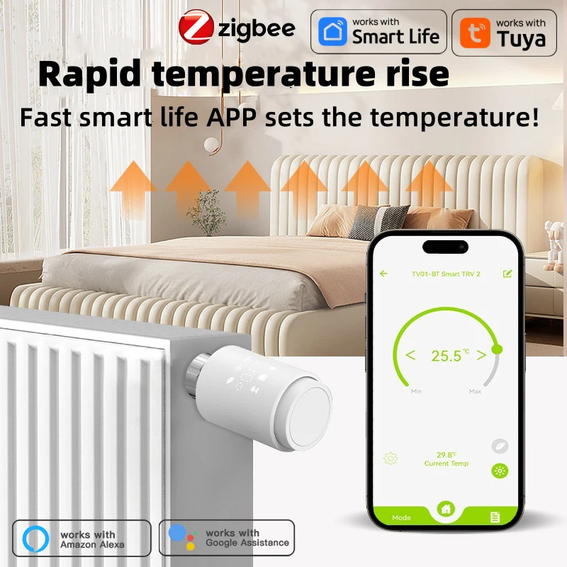 RSH  Tuya ZigBee Smart Thermostatic Radiator Valve For Heater Energy Saving TRV App Remote Control Work With Alexa Google Home