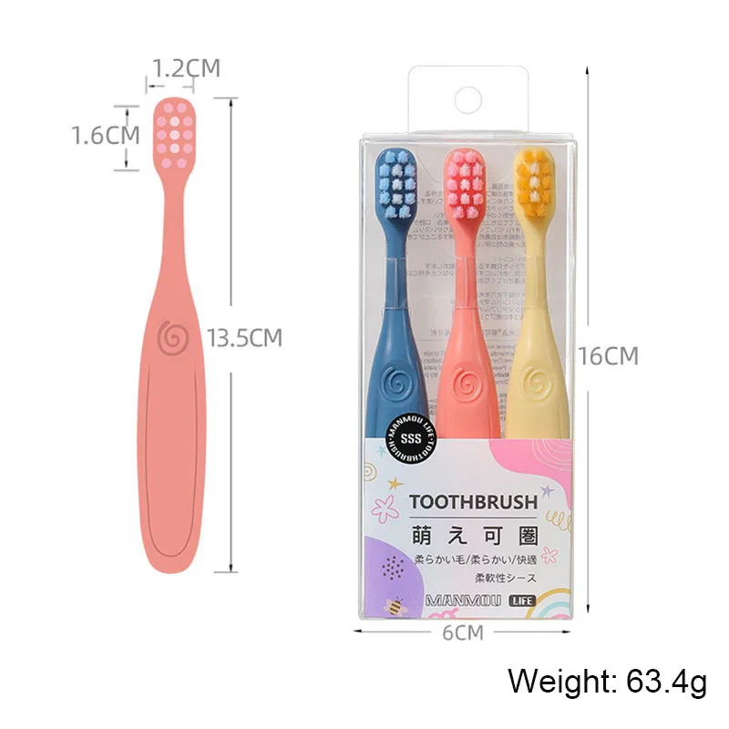 3 PC Children Toothbrush Soft Bristled Brush Cleaning Protecting Gums Cartoon Cute Candy Color Convenient Crystal Box Packaging