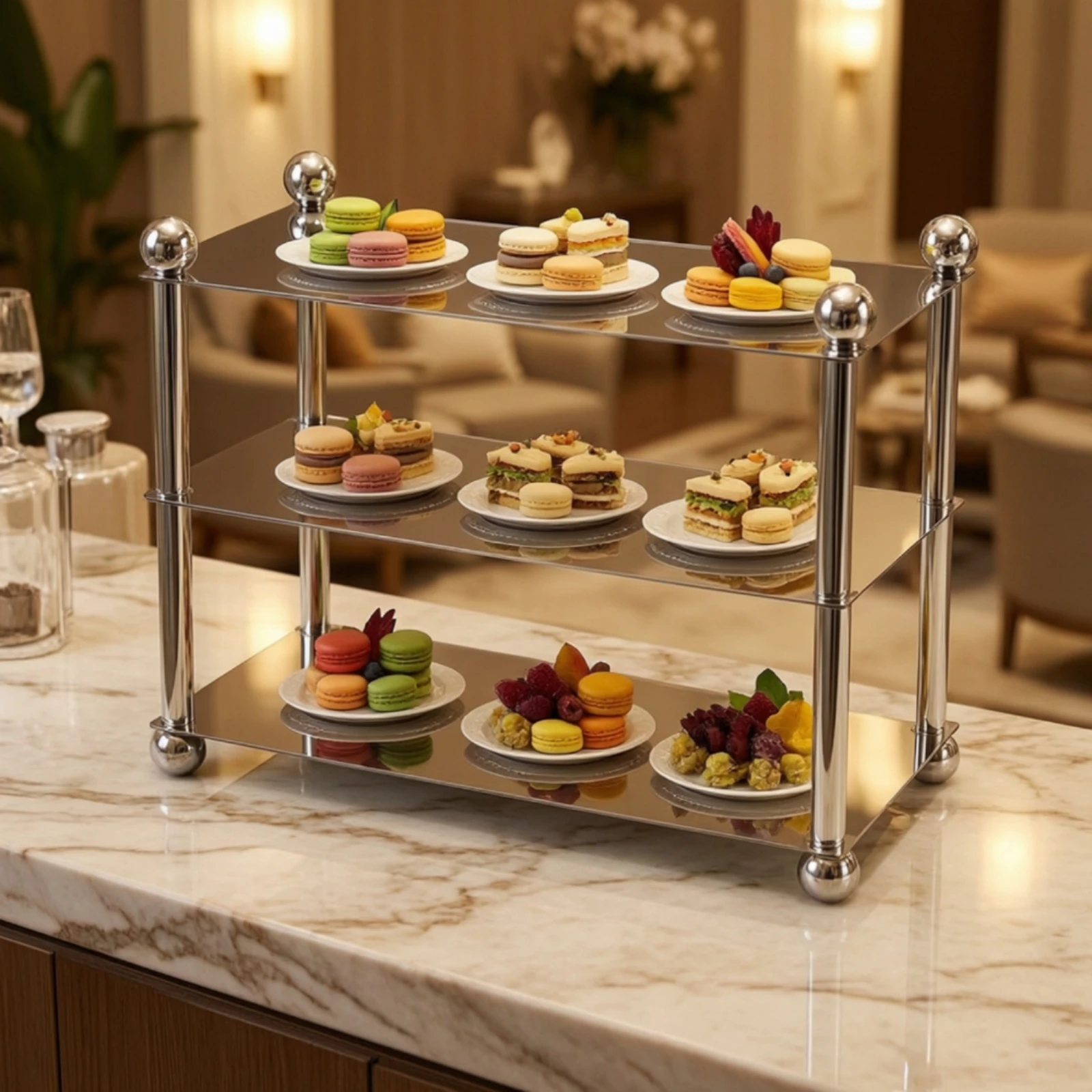 Three-Tier Tray Stand Rectangular 3-Tier Serving Stand Rectangle Tray Space-Saving Multi-Use for Bakeries, Afternoon Tea - view 6