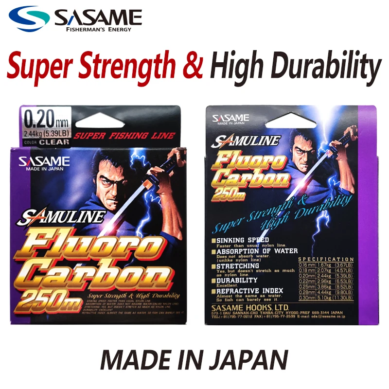 Japan SASAME 250m Fluorocarbon Fishing Line Fluorocarbon 100% Lure Line Bass Fishing Main Line Shock Leader Line Carbon Fiber