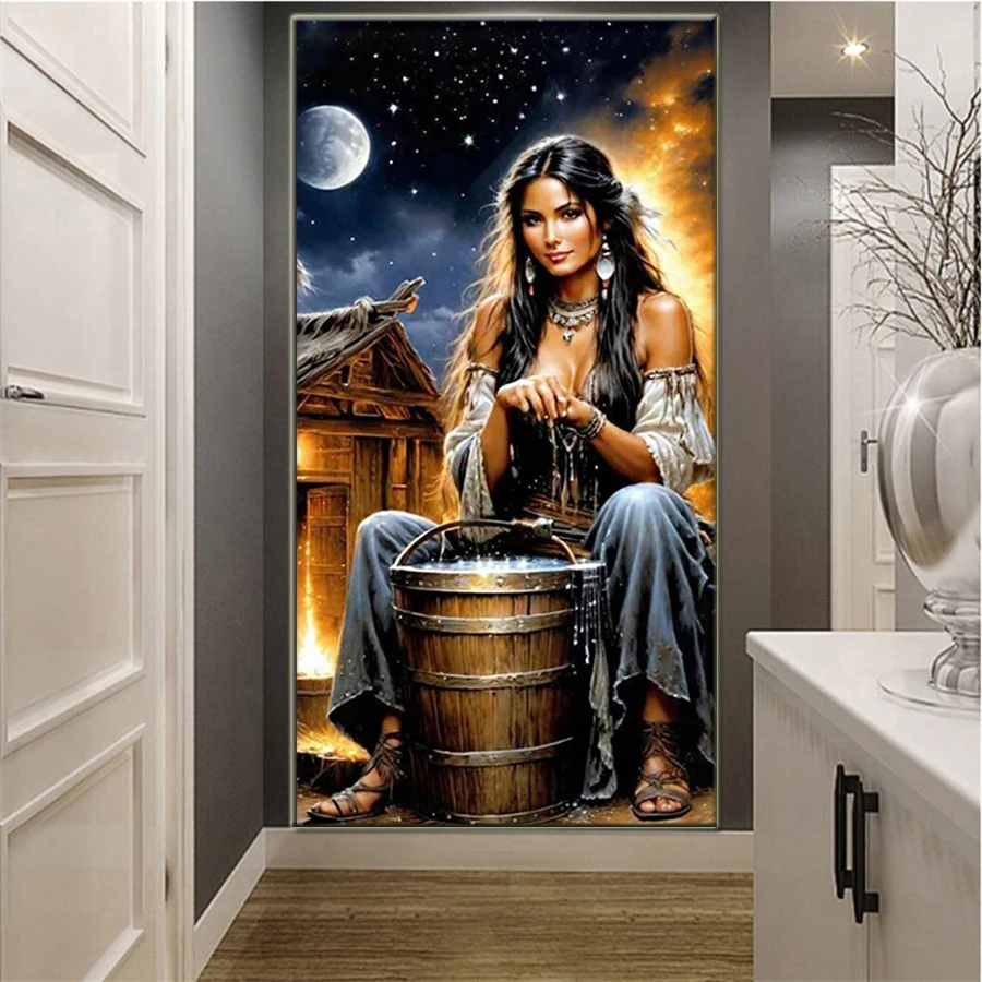 Indian woman 5D Diamond Painting moonnight Landscape DIY Rhinestone Mosaic Diamond Embroidery Puzzle Set home Decoration Gift