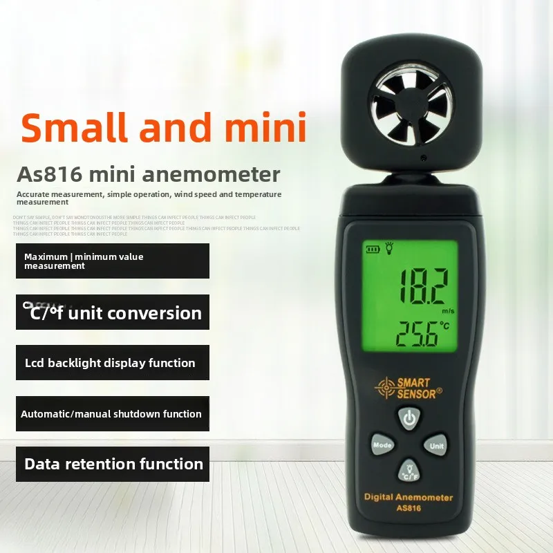 AS816 High Accuracy Wind Tester, Portable Digital Anemometer for Ambient Wind Inspection