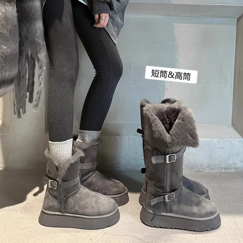 

Thickened Warm Gray Snow Boots for Women2025Winter New Thick-Soled Height-Increasing Fleece-Lined Thickened Long Snow Boots