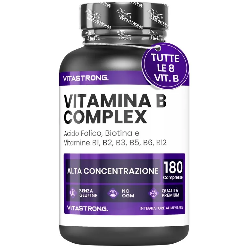 Vitamina B Complex Alto Dosaggio, 180 Compresse Vitamine Gruppo B di Biotina, Tiamina B1, Riboflavina B2, Vitamina B3 Niacina, B5 Acido Pantotenico, B6, Vitamina B12 e Acido Folico