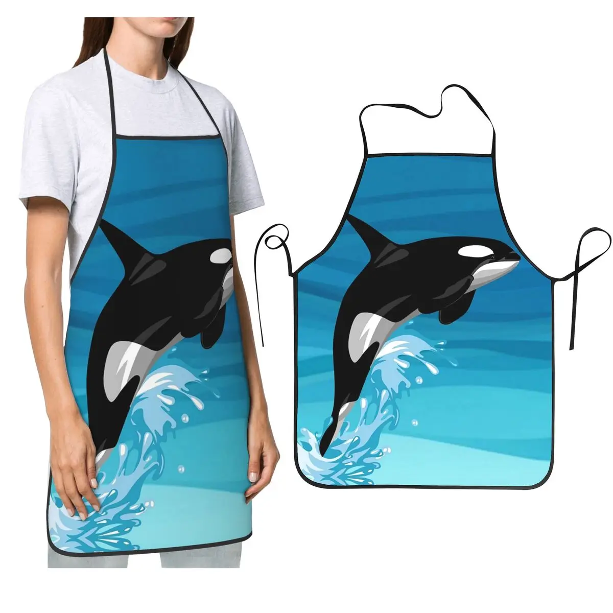 

Фартук Orca для шеф-повара, кулинарии, кухни, нагрудник без рукавов, кухонный сарафан для уборки для женщин и мужчин, живопись