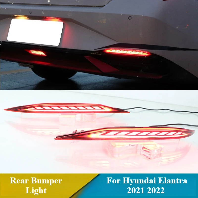 

For Hyundai Elantra 2021 2022 LED Rear Bumper Light Reflector Fog Lamp Start Scan Driving Brake Light Yellow Dynamic Turn Signal