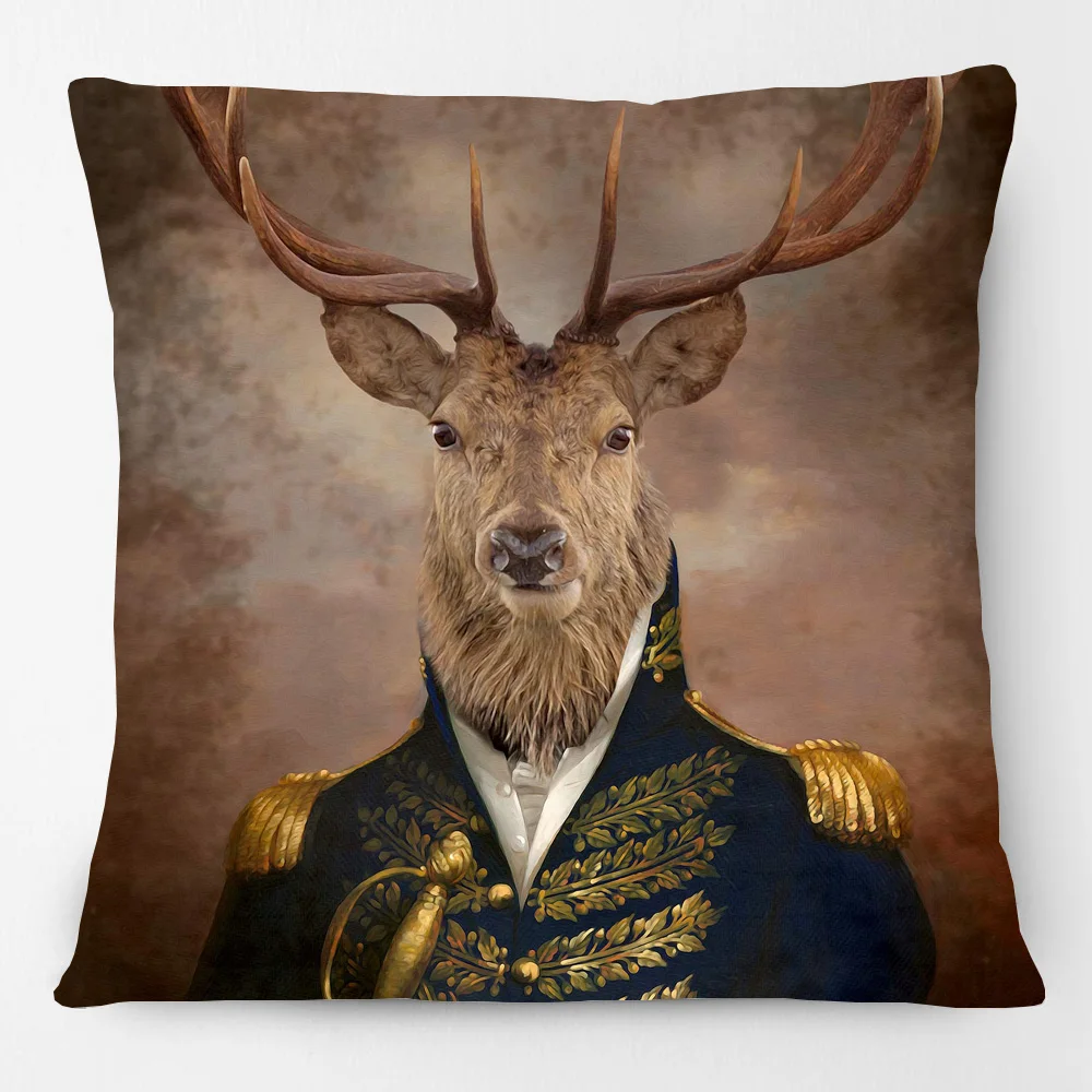 European Retro Chic Animals Stag Zebra Fox Bulldog Tiger Lion Giraffe Cheetah Cushion Cover Posters Decorative Throw Pillow Case