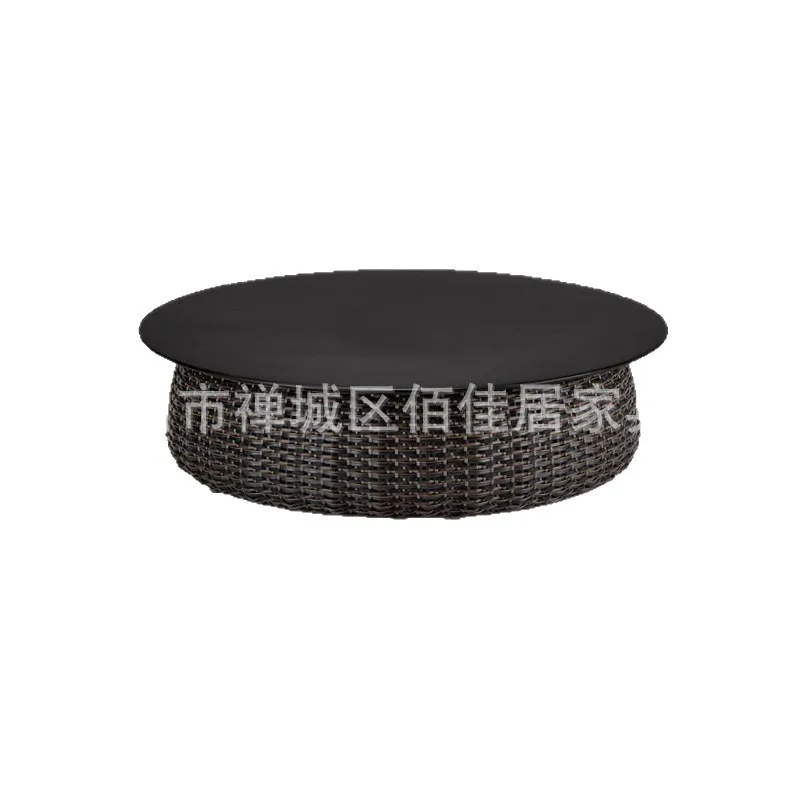 Outdoor furniture round coffee table teak edge table outdoor courtyard sofa rattan balcony small rattan table marble coffee