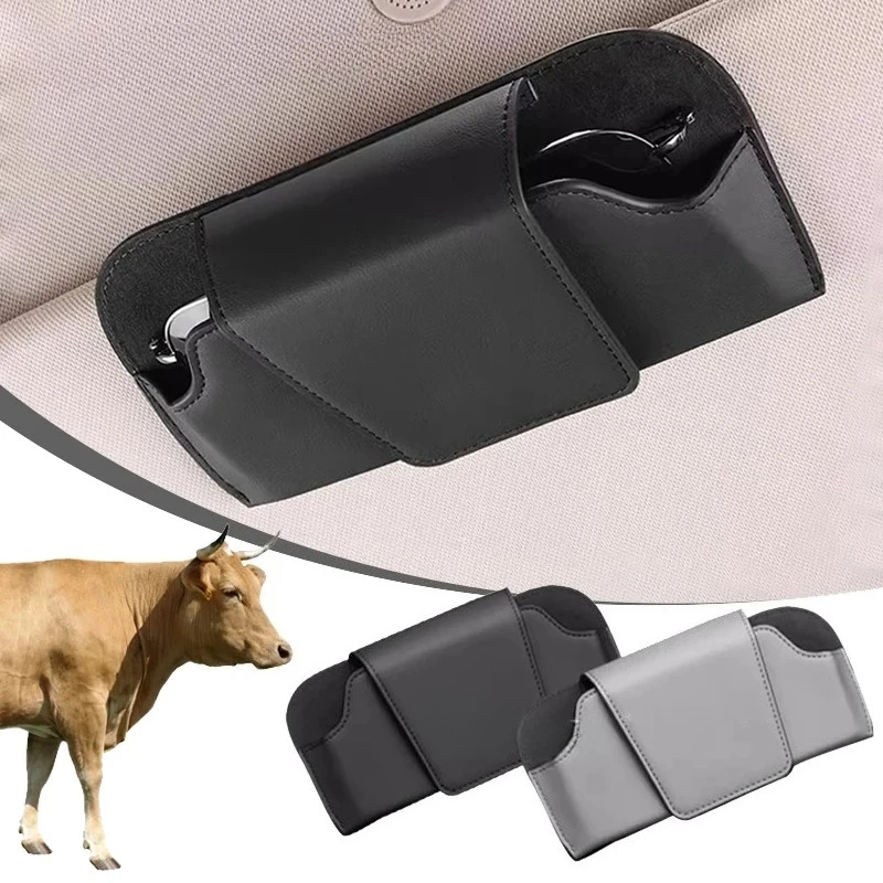Storage Case Sun Visor Glasses Holder Premium Leather Wear-Resistant Sunglasses Protective Box Auto Eyeglasses
