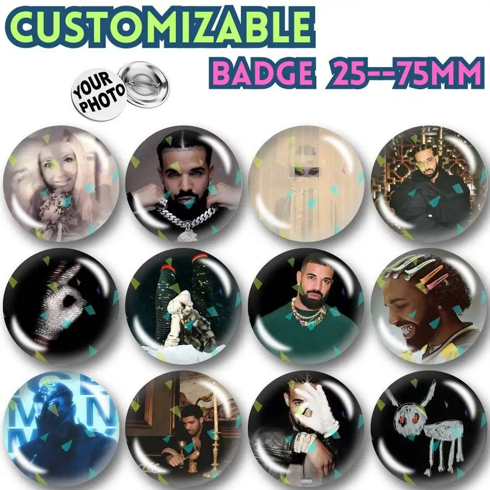 D-Drizzy Rapper D-Drake ICEMAN  Customizable Round Brooch Pins, Personalized Badges With Broken Glass Design Fashion Accessory