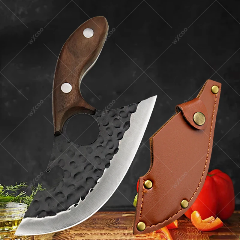 

Stainless Steel Boning Knife Butcher Cutting Knife Forged Hammer Pattern Meat Cleaver Sharp Kitchen Fish Slicer Knife with Cover