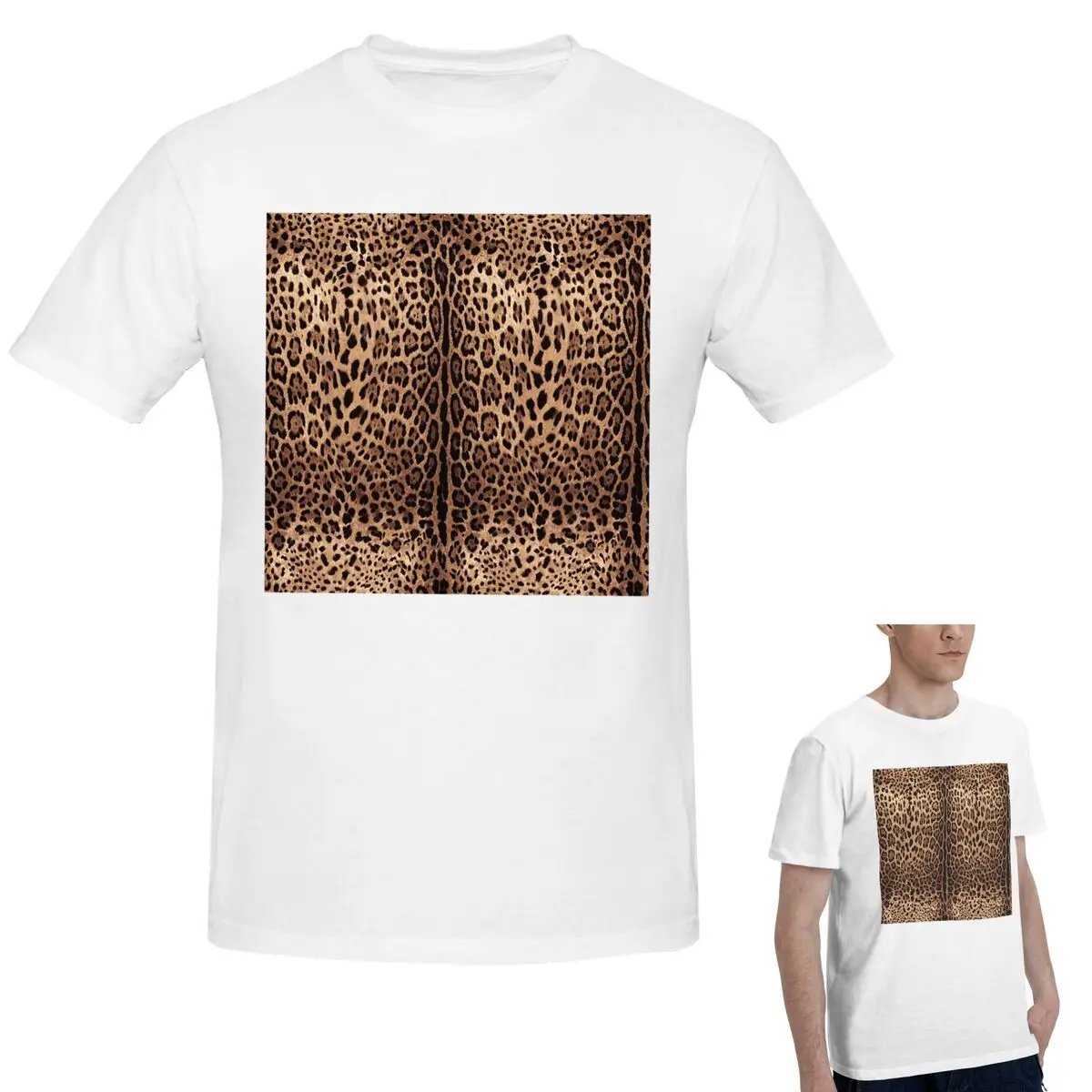 

100% Cotton Leopard Print Skin T-Shirt Men's Funny Oversized T Shirt Men Round Neck Summer Shirts Tops S-6XL