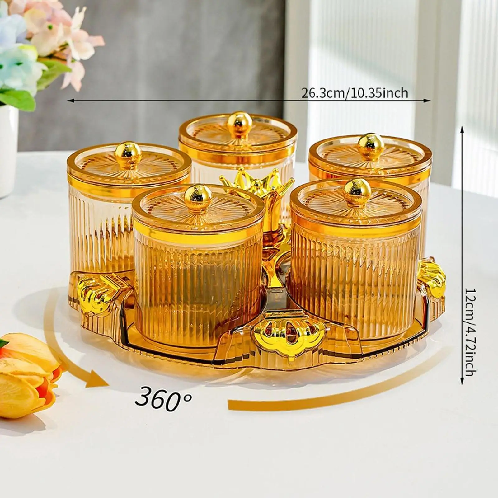 360 Degree Rotating Divided Serving Dish with Lid PP Material Dried Fruit Plate for Parties and Events
