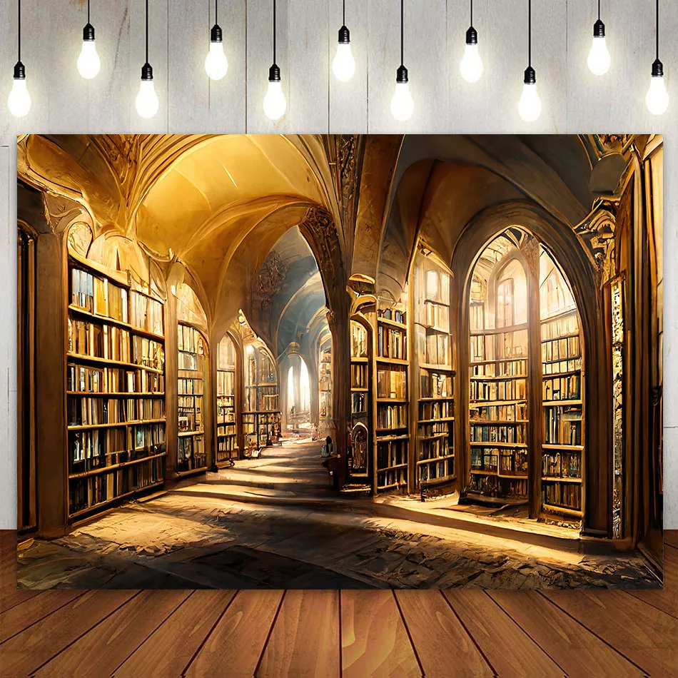 Magic Old Castle Library Decoration Bookshelf Backdrop Fantasy Vintage Bookshelves Birthday Party Photography Background Vinyl