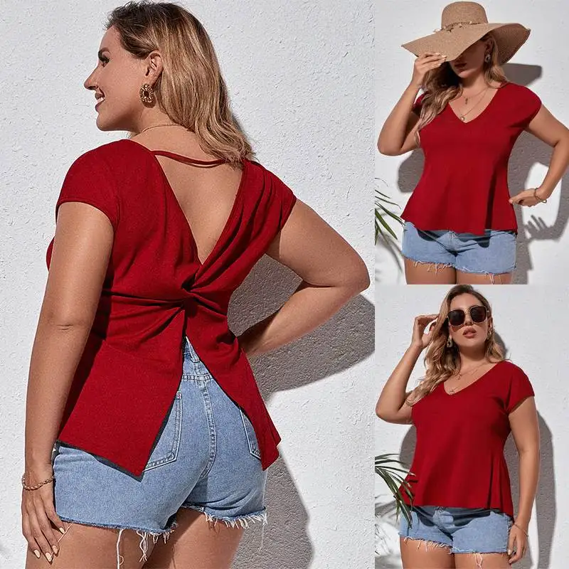 

Летняя блузка больших размеров женская Bal T irt Big Size женская Faion V-ne ort Sve Regular Fit Pure Color