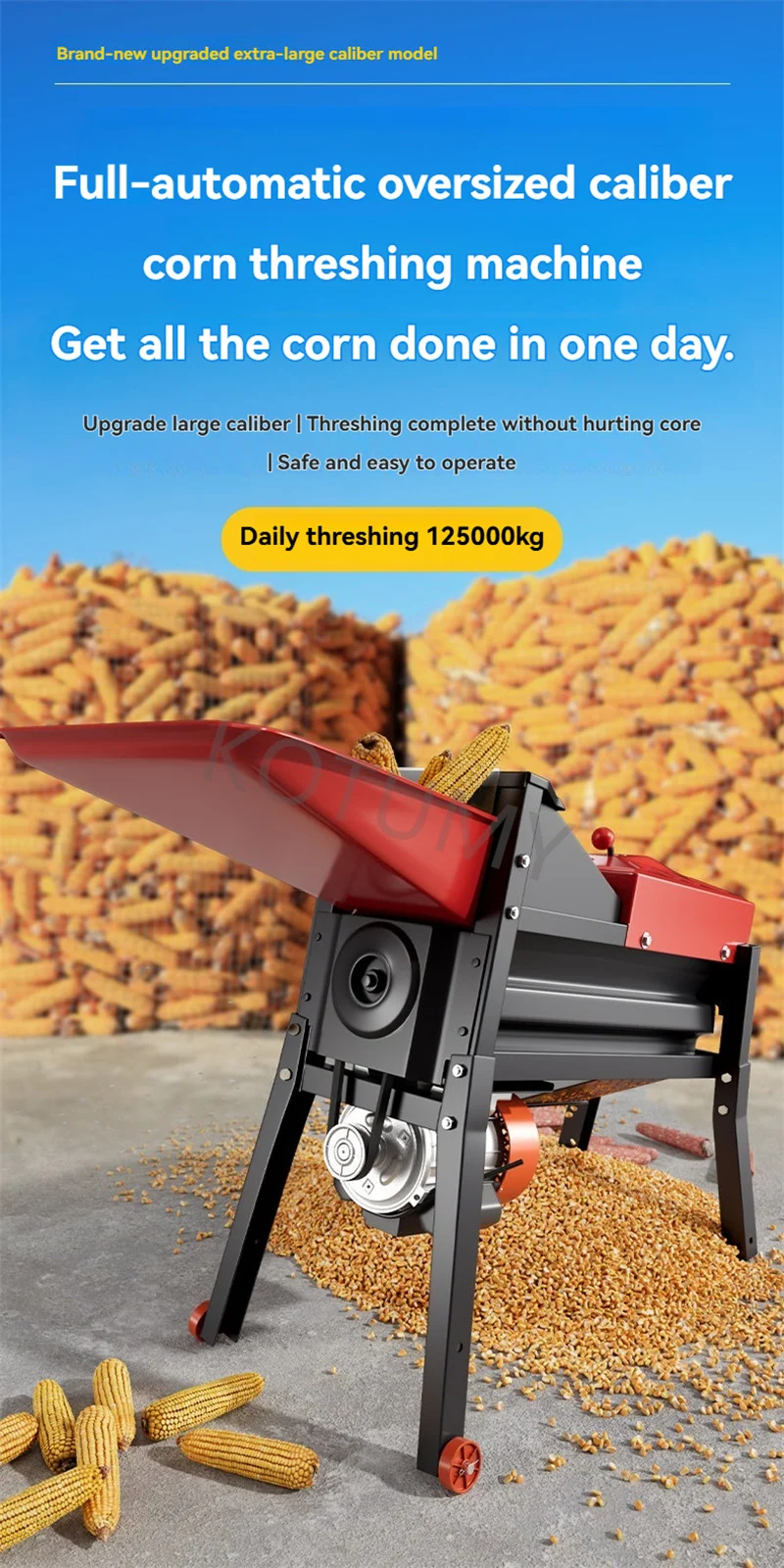 220V 50Hz Electric Corn Thresher With Copper Wire Motor Household Automatic Maize Sheller For Farm Corn Kernel Separating Proces