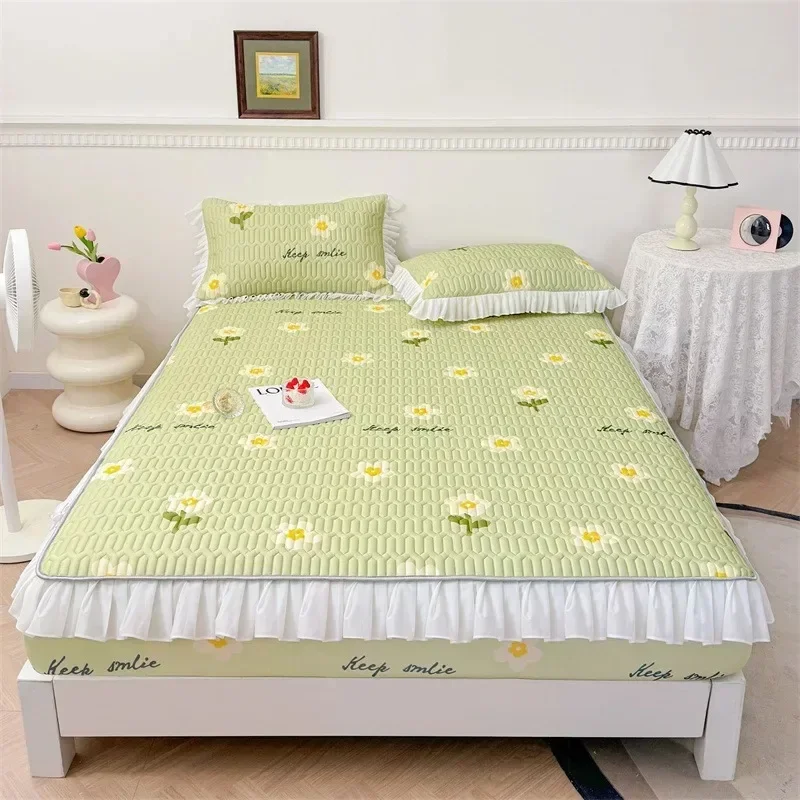 Summer Cooling Mattress Cover Couple Cool Sleeping Mat Korean Lace Latex Cold Feeling Sheet Double Folding Bed Protection Pad