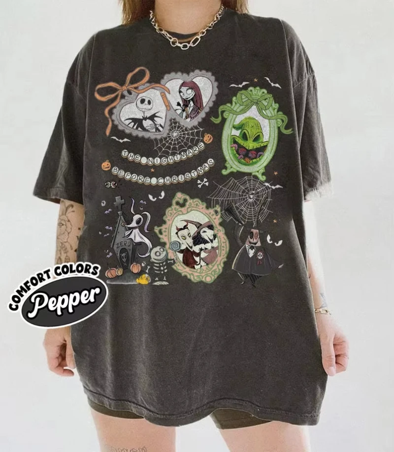 Pesadilla antes de Navidad camisa de coqueta Disney camisa con lazo de coqueta Halloween Oogie Boogie Bash 2025 Jack Skellington Sally