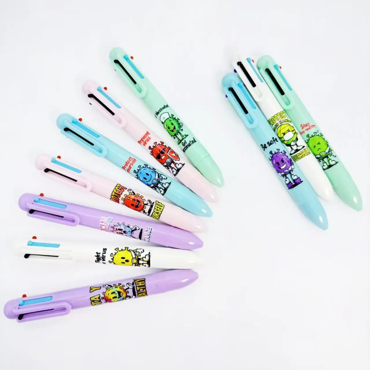 

10pcs/15pcs Virus Series Multi Color Ballpoint Pen Color Virus Microbial Creative Styling Press Ballpoint Pen Writing Stationery