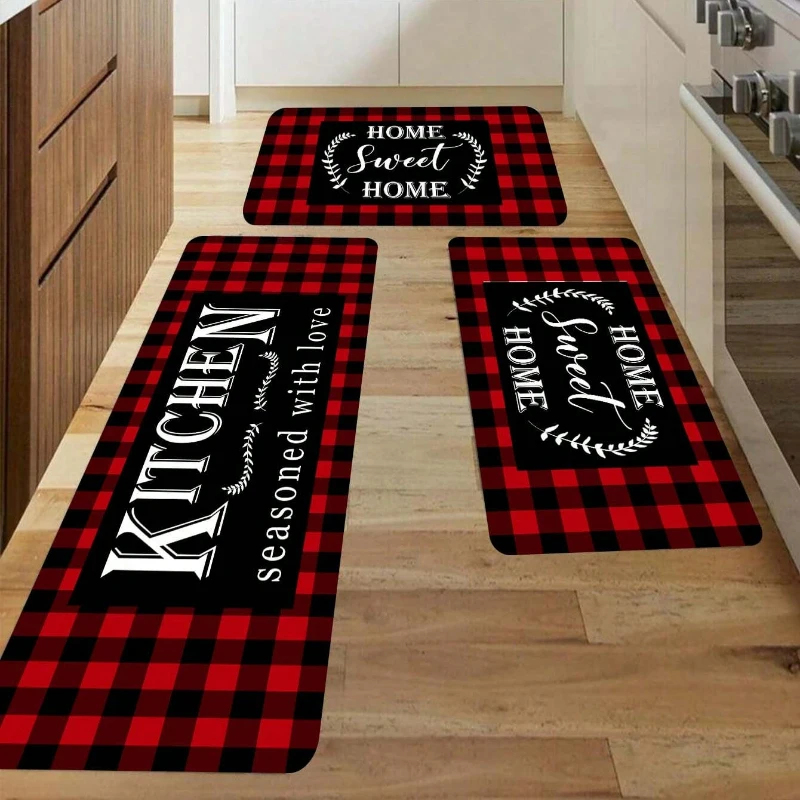 سجادة مطبخ بقاع أحمر منقوشة وحروف ، ممسحة حمام ، سجادة غرفة نوم ، سجادة أرضية للمدخل ، غرفة معيشة ، ديكور منزلي للغسيل #1