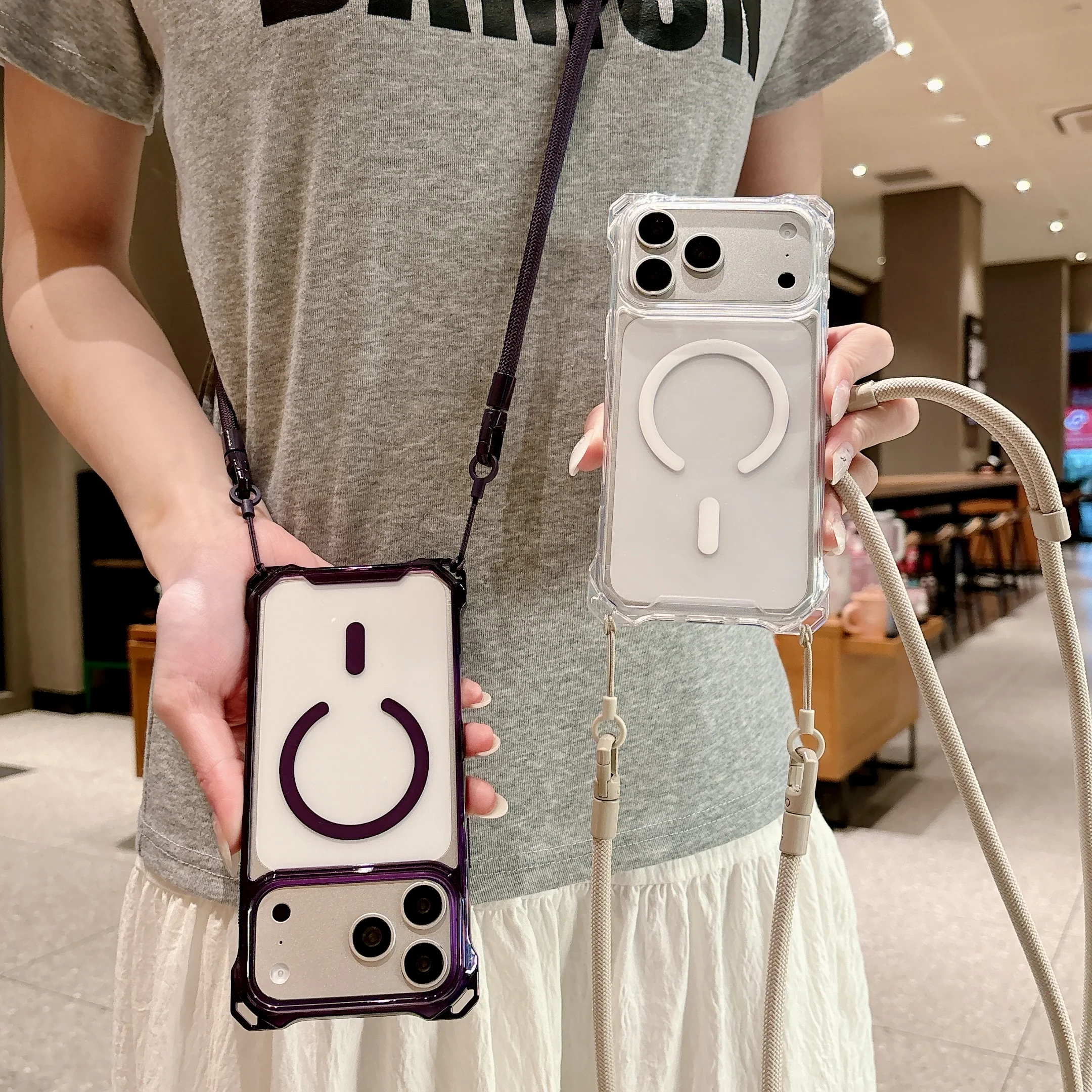 Clear Magnetic Lanyard Phone Case For iPhone 17 Pro Max 16e 17e Air iPhone 17 ProMax 17Pro For Magsafe Acrylic PC Back Cover