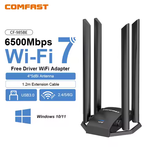 COMFAST WiFi 7 BE6500 USB Adapter 2.4G/5.8G/6G USB 3.0 WIFI High Gain 4 Antenna Network Card Driver-Free For PC/Laptop Win10/11