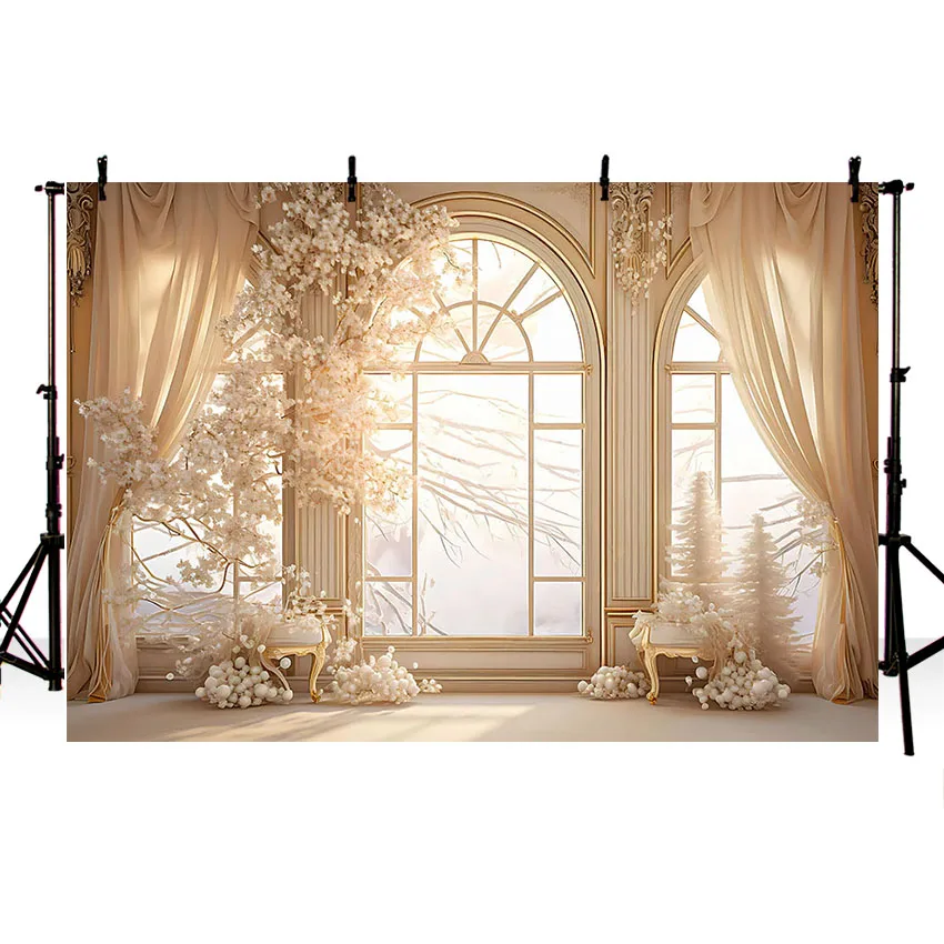 Mehofond Photography Background Winter Christmas Vintage Indoor Window Xmas Tree Kid Family Portrait Decor Backdrop Photo Studio