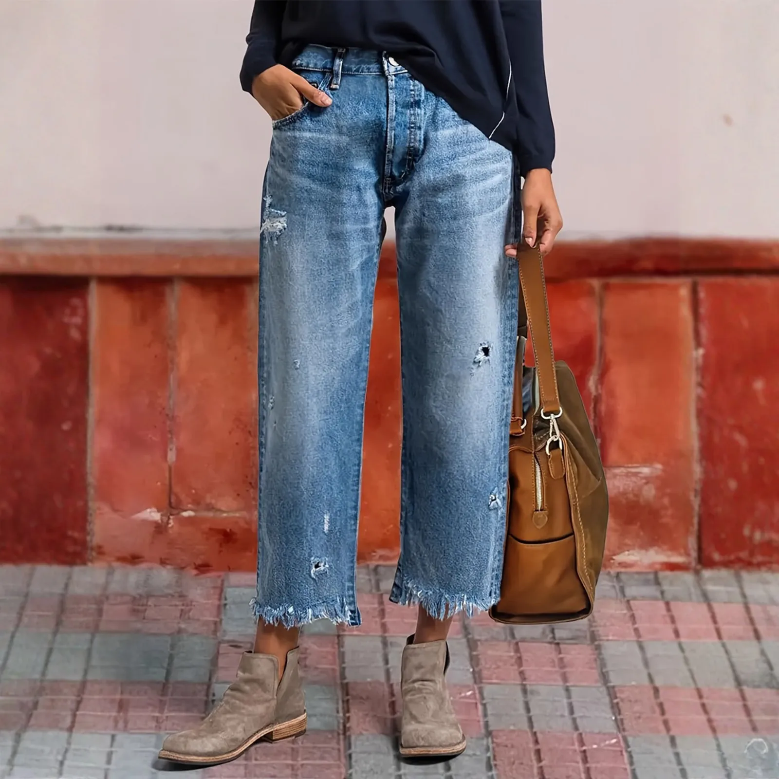 Pantaloni palazzo per le donne Jeans eleganti da donna con fondo a campana per le donne Pantaloni da lavoro neri a gamba dritta Jeans larghi Y2k Ropa De Mujer