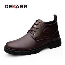 DEKABR Keep Warm Comfy Split Leather Ankle Boots Winter Men Boots Fashion Lace Up Shoes for Man Lightweight Casual Boots