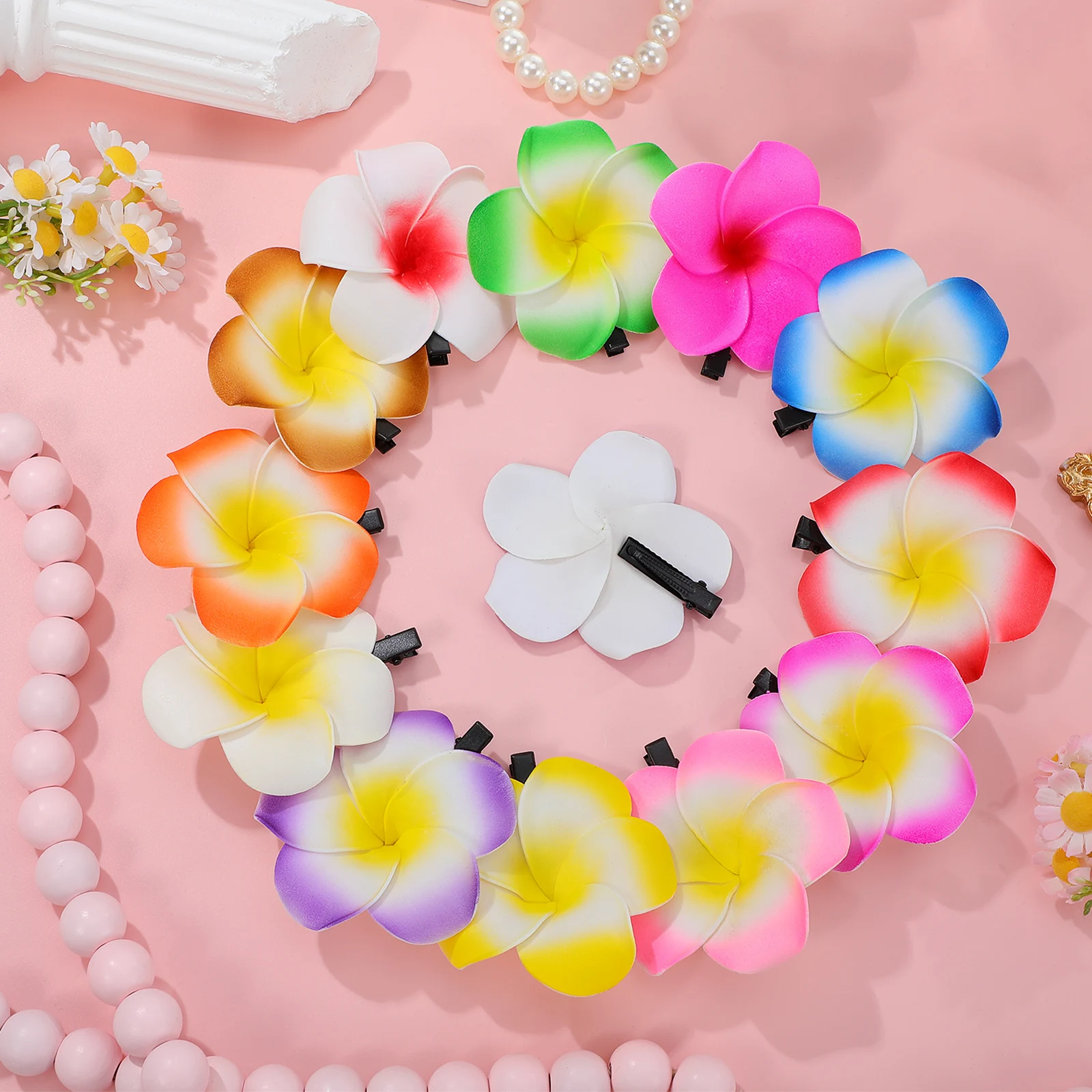 2.4 インチ 24 個 FRCOLOR プルメリアの花のヘアクリップ ハワイアンスタイルの結婚式のビーチパーティーの装飾 12 色