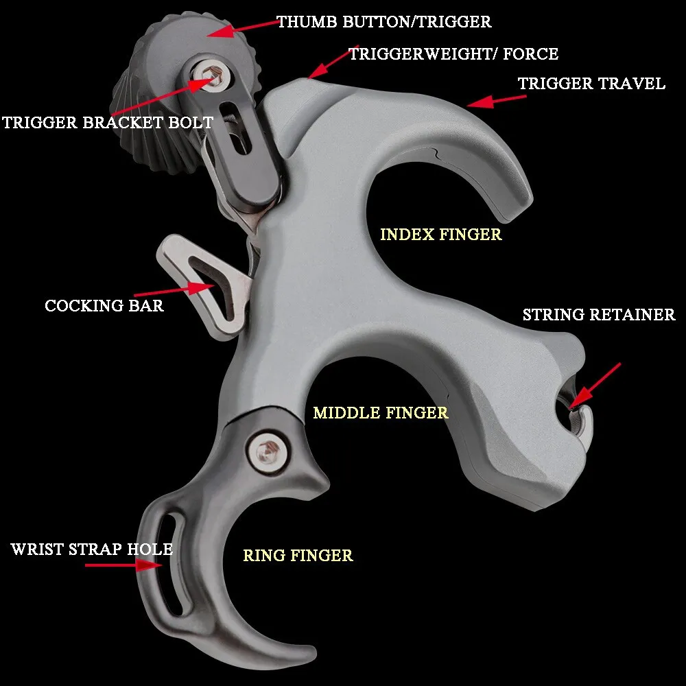 Compound Bow Release Archery 3 Finger Release Thumb Adjustable Left and Right Hand Caliper Trigger Grip Bow Hunting Shooting