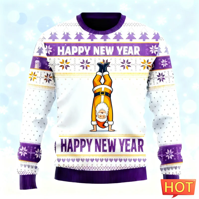 Cute Cartoon Santa Claus Graphic Sweatshirts Fashion Holiday Wear 3D Printed Ugly Christmas Sweater Loose Breathable Pullovers