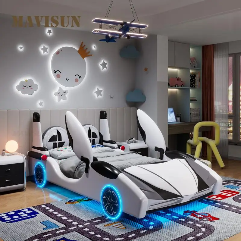 Creative Boy Child Bed Higher Safe Barriers Kids Bedroom Furniture Modern Car-Shaped 3 To 16 Years Old Children Solid Wood Bed