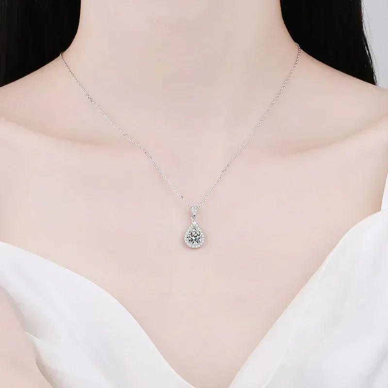 Elegant Design Jewelry Water Drop Pendant 1/2/3/5ct Diamond for Girlfriend PT950 Platinum Real Moissanite Necklace Women