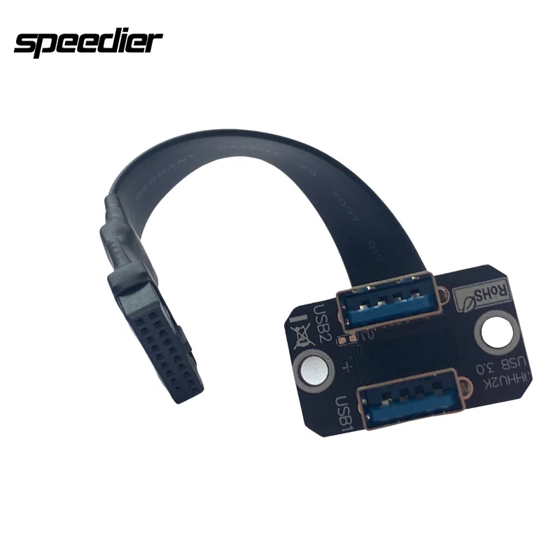 Dual USB3.0*2 Type a Full Speed Shield USB Extender Internal Mainboard 19/20Pin to 2-Ports USB 3.0 Female Flat Cable for Front P