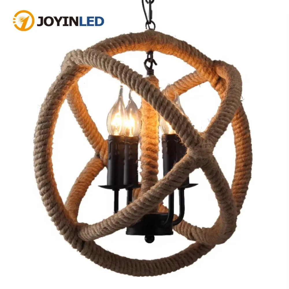 

JOYINLED классический круглый ретро ручной работы деревенский подвесной светильник из пеньковой веревки металлический подвесной светильник для ресторана гостиной кухня