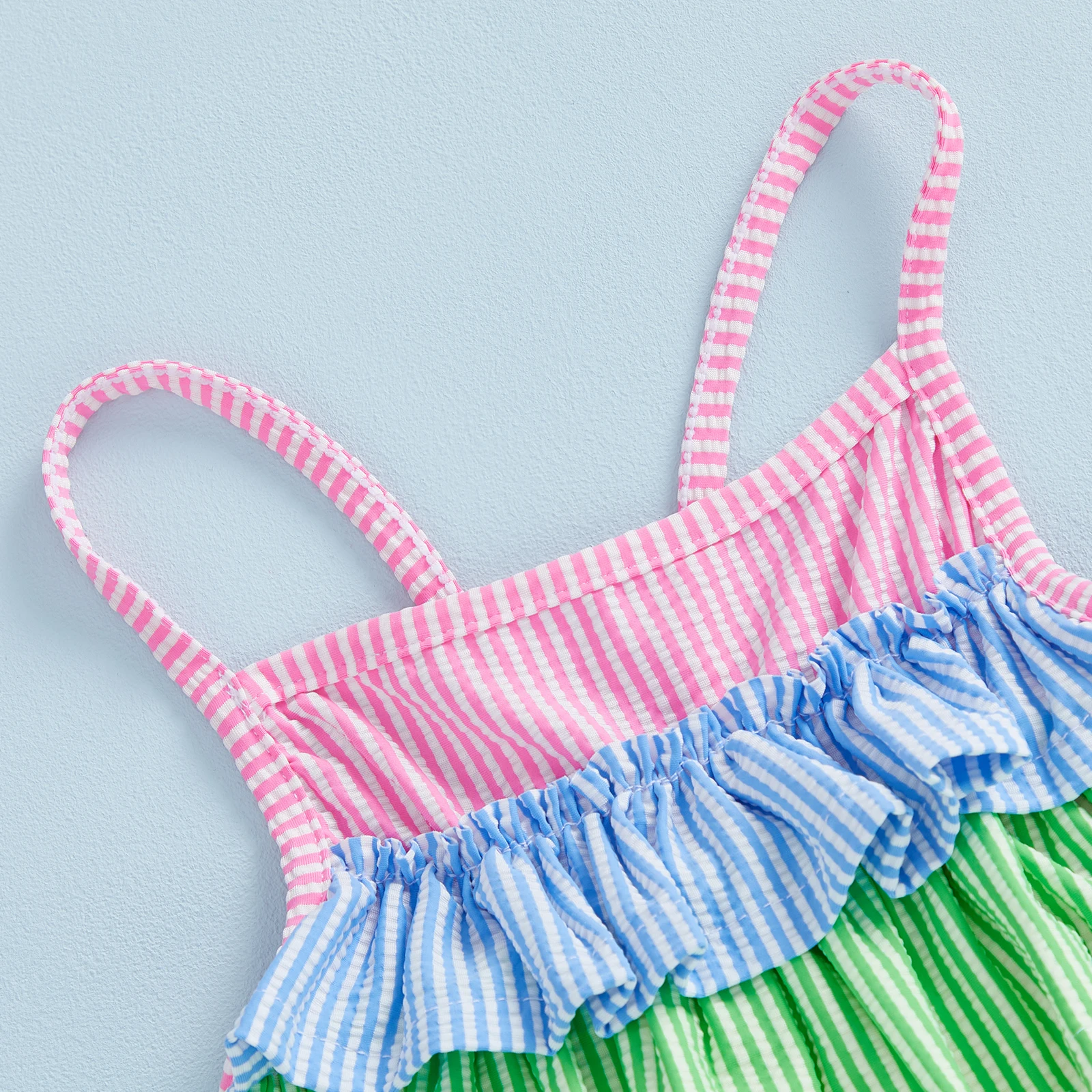 Летний комбинезон на бретельках для маленьких девочек, купальник без рукавов, многоуровневый красочный полосатый/клетчатый купальник