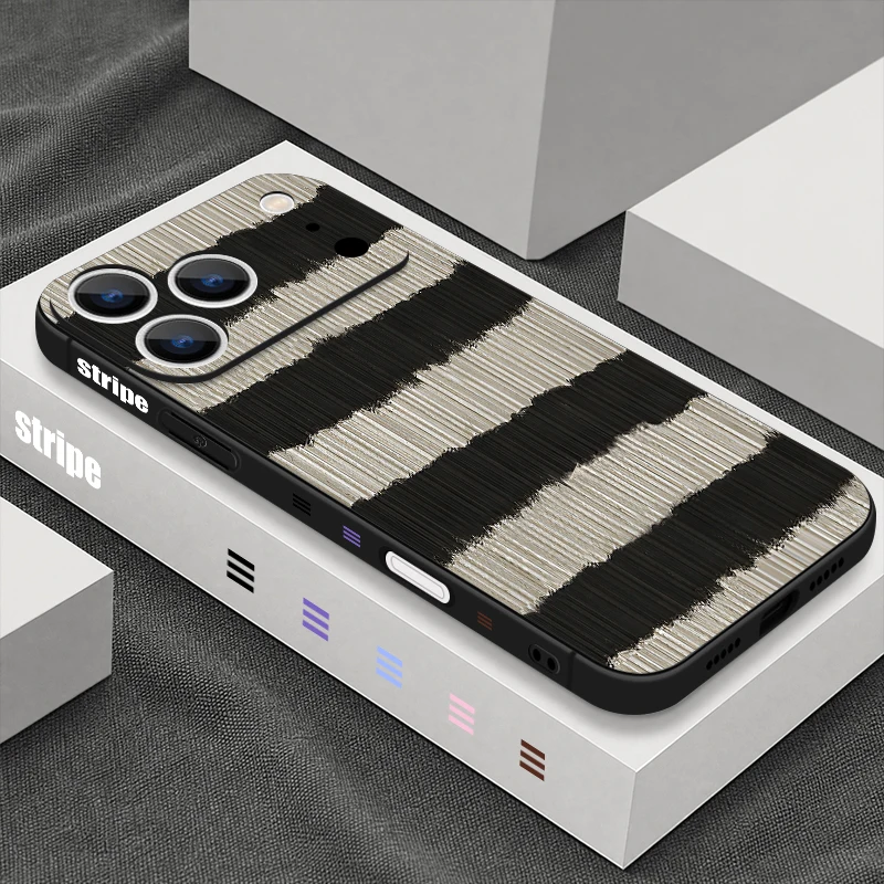 Zebra Stripe Patterned Lanyard silicone Phone Case For iPhone 17e 17 16 Pro Max 15 14 13 Pro Max 16e Shockproof Soft TPU Cover