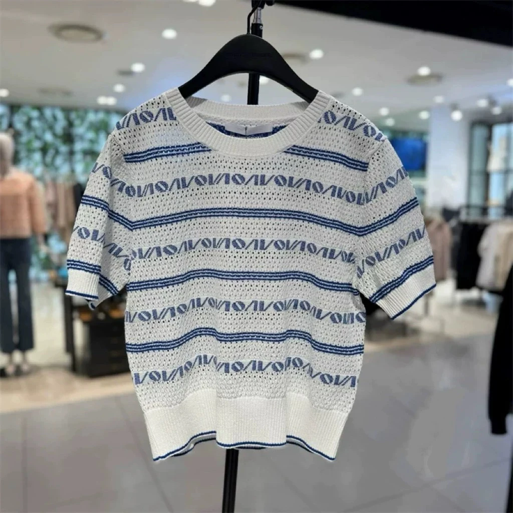 

Повседневный круглый вязаный свитер Ne ort Sve с двойной вышивкой, ажурный Crt, утягивающий универсальный корейский одинарный VV25, лето