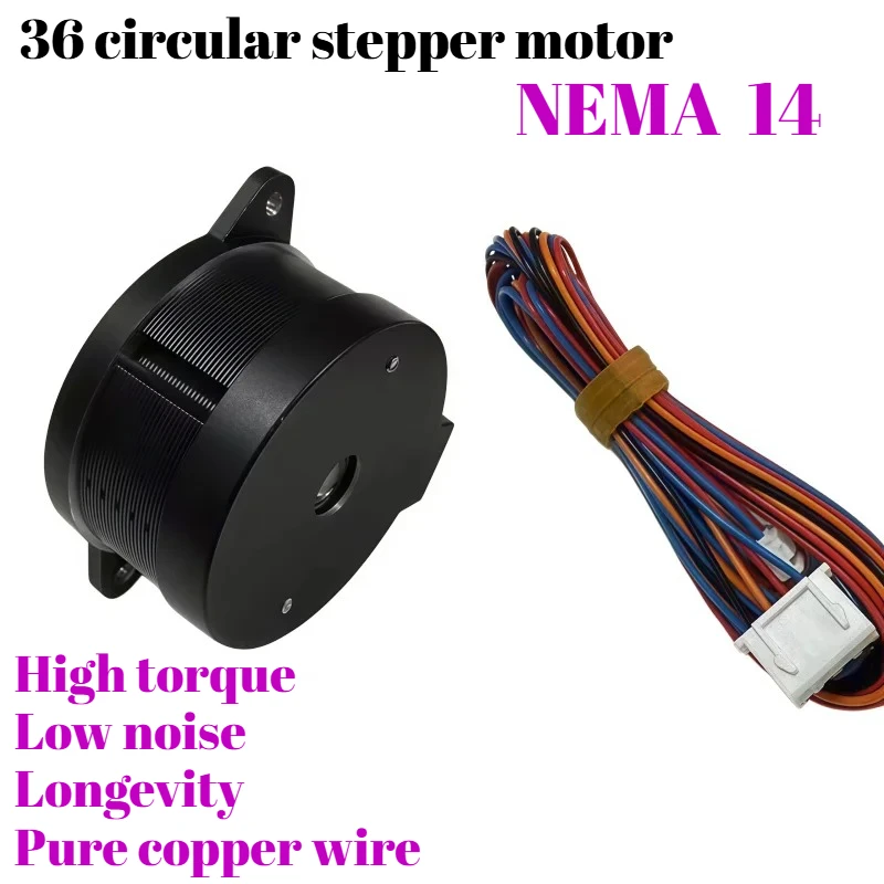 H-grade temperature-resistant pancake-shaped ten-tooth circular stepping motor, 36mm in size, with a compact design.