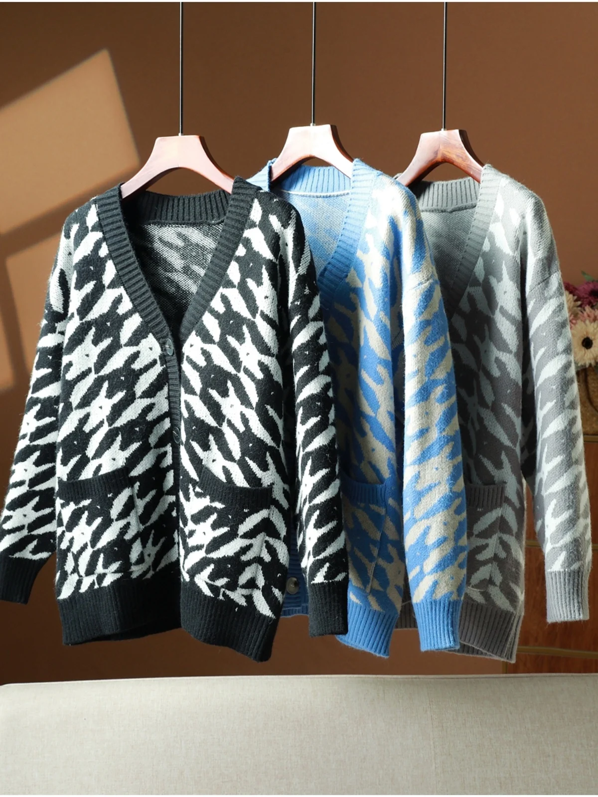 

MS Series V-Ne Long Sve Шерстяной открытый кардиган с ket Свободный свитер на пуговицах для женщин