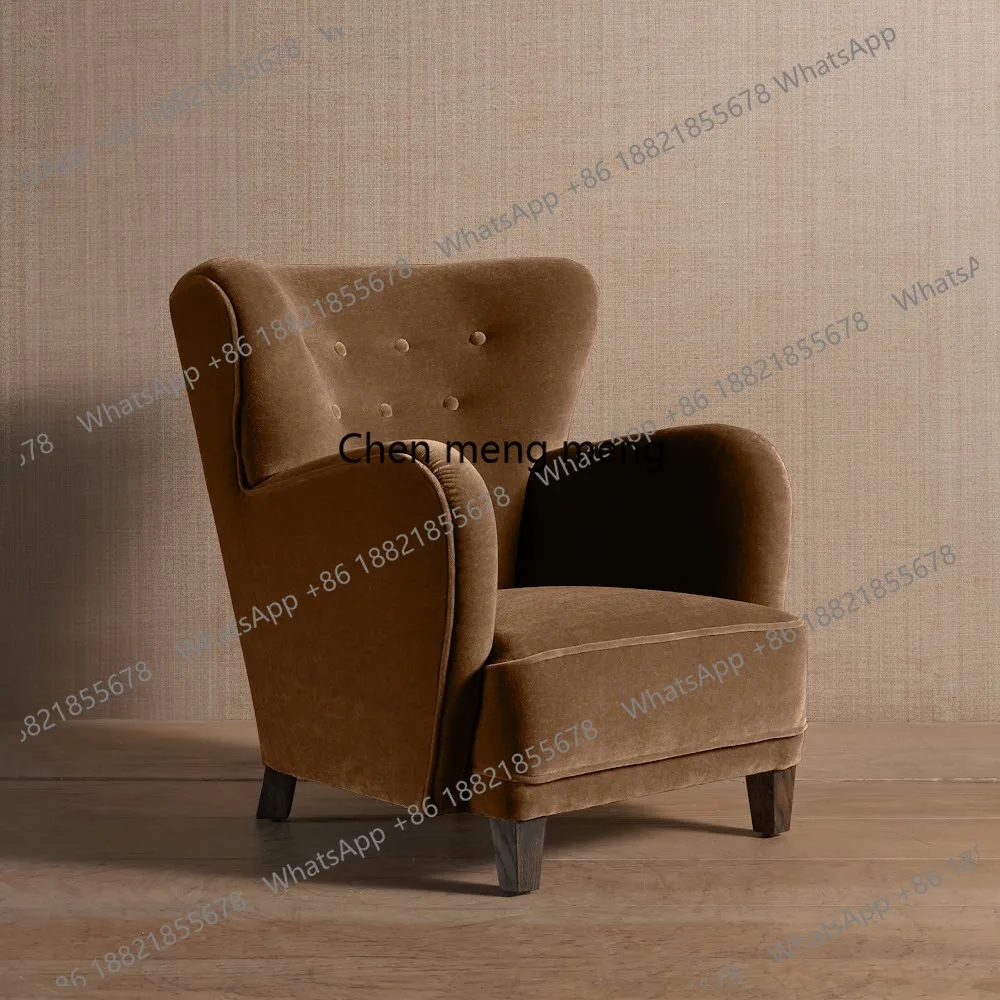 

French Minimalist Solid Wood Fabric Single Seat Living Room Sofa Leisure Discussion Tiger Chair