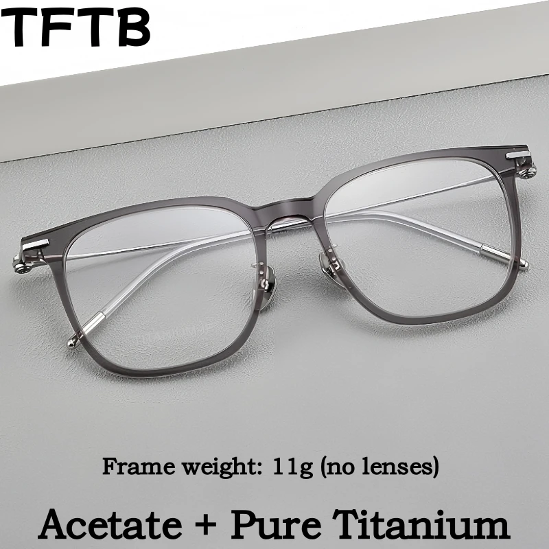 

TFTB Men's and Women's Square Glasses Luxury Acetate Pure Titanium Ultra-light Retro Optical Prescription Eyeglasses Frame M8122