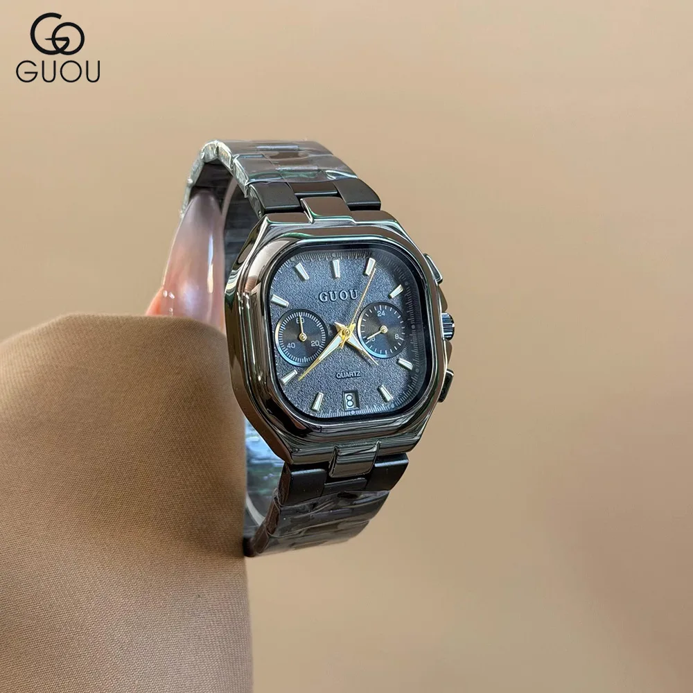 NewStylishSquareWatchWithSteel Band AndLarge DialSuitable For Both Men And WomenA Perfect Couple'S Watch With Multiple Functions