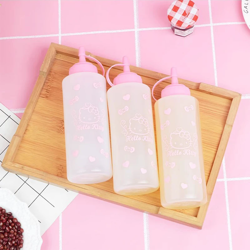 سانريو مرحبا كيتي ضغط زجاجة صلصة لطيف البلاستيك بهار زجاجات الكاتشب شواء زجاجة زيت الزيتون موزع لوازم المطبخ