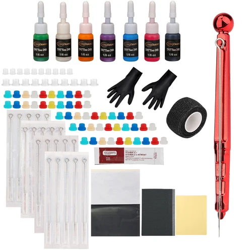 Imagen 1 del producto Omplete-Kit de tatuaje de mano y palo con aguja de tatuaje, soporte de aguja, Kit DlY, herramienta para práctica de tatuajes principiantes