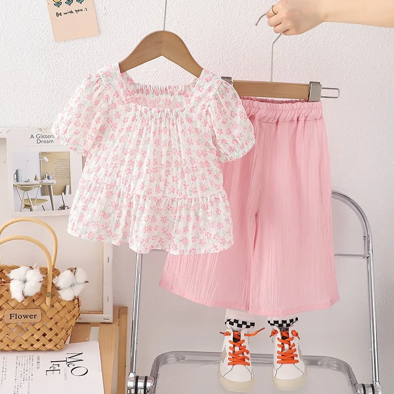 

Summer Children Clothing Sets for Baby Girls Floral Top Wide-legged Pants 2 Pieces Suit Kids Kids Clothes Toddler Infant Outfits